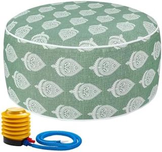 FUNHOME Indoor/Outdoor Inflatable Stool Ottoman Pouf, Water Repellent Round Footrest Footstool with Foot Pump D20 xH9, Portable for Patio Garden Camping or Home (Light Green)