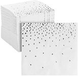 100-Pack Confetti Foil Silver Cocktail Napkins, 3-Ply Disposable Polka Dot Beverage Napkins for Wedding Reception, Bridal Shower, Birthday Party Supplies (5x5 In)