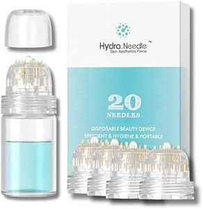 Derma Stamp Hydra Needle, At-home Facial Tool with 4 Microneedling Stamp Replacement Heads Gold Titanium 20 Pins Length 0.5mm, Reusable Serum Applicator Bottle for Hair, Beard, Stretch Marks, Scars