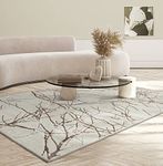 the carpet Mila Modern Living Room Rug, Elegant Shiny Short Pile Living Room Rug in Cream with Gold Flash Pattern, Rug 200 x 290 cm