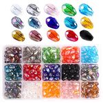 Colle Crystal Teardrop Glass Beads for Jewellery Making, 300pcs 8-10mm Crystal Beads for Bracelet Making, 15 Colors Glass Beads for Bracelets Necklace Making,DIY Craft Kit