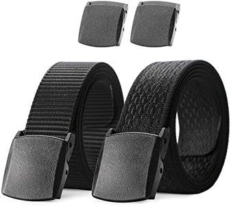 JASGOOD Nylon Military Tactical Men Belt 2 Pack Webbing Canvas Outdoor Web Belt with Plastic Buckle, G-Black+Black, Fits Pant Up to 45 Inch