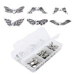 Beadnova Vintage Assorted Tibetan Silver Plated Angel Wing Charm Beads Spacer Jewelry Findings Parts 60 pcs with Container Box