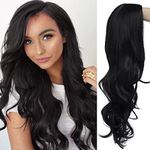 Baruisi Long Wavy Black Wigs for Women Side Part Natural Looking Cosplay Synthetic Fiber Wig Heat Resistant Replacement Wig