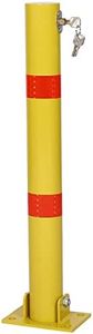 Parking Bollard Safety Bollard Pole Barrier with Lock, 27.6" Steel Car Parking Protection Posts with 4 Free Anchor Bolts for Home Garage Street Decor or Traffic Sensitive Area - Round - Yellow