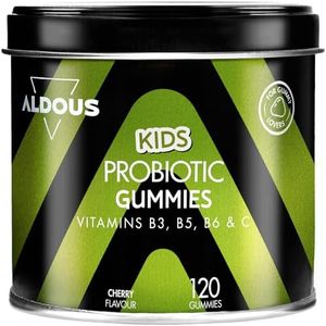 Probiotika Kinder Gummies | 120 Gummies mit Natürlichem Kirschgeschmack | Darmflora, Blähungen und Völlegefühl | Bifidobacterium, Lactobacillus, Vitamin C, B3, B5, B6 | Die Alternative zu Kapseln
