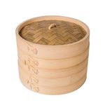Bamboo Steamer 20CM, Two-Tier Food Steamer Basket/Dim Sum Steamer, Includes Bamboo Lid and 2 x Bamboo Baskets, Great for Asian Cooking, Buns, Dumplings, Vegetables, Fish