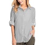 mosingle Women's Hiking Long Sleeve Shirts Quick Dry Button Up Blouses Lightweight UPF 50+ Fishing Safari Camping #5019-Grey-M