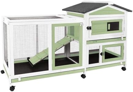 Petscosset Rabbit Hutch - Indoor Rabbit Cage with Two Story, Wooden Bunny Cage on Wheels, Ramp