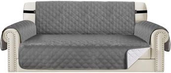 Teynewer Sofa Covers 100% Waterproof 4 Seater Sofa Slipcovers Reversible Washable Furniture Protector, Non-Slip Washable with Adjustable Elastic Straps Couch Settee Covers for Kids, Dogs, Pets, Grey