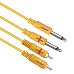 KEBILSHOP Dual Mono 6.35 mm 1/4-inch P38 Male to 2 RCA Male Audio Cable for Guitar, Amplifier,Other Professional Audio Equipment (Yellow, 1.8 Meter)