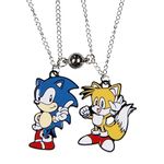 Bioworld Sonic The Hedgehog Jewelry Necklace Set Sonic and Tails Best Friend Necklaces Set for Women Men, Metal Alloy, No Gemstone