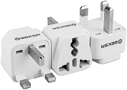 WEKSA Premium UK Travel Adapter with Universal Input, US, Europe, Australia, India to UK, Singapore, UAE Power Plug with Safety Grounded Pin, White Type G UK Adaptor (Pack of 3)