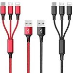 Multi Charging Cable 2 Packs, 3A 3 in 1 Fast Charging Cord,1.25M Nylon Braided Multiple USB Cable with iP Micro USB Type C Port for Phone,Samsung,PS4, Tablet, Xiaomi and More