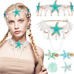 Syhood 6 Pcs Mermaid Hair Accessories Starfish Hairband Starfish Shell Necklace Mermaid Headband Seashell Starfish Hair Clip Mermaid Hair Clip Mermaid Costume Accessories for Women Christmas Supplies