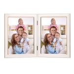 Giftgarden 5x7 Double Picture Frame White with Tempered Glass Display 5 by 7 Photo, Metal Hinged Folding Frame for Tabletop or Wall