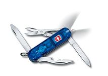 Victorinox Midnite Manager Swiss Army Knife, Small, Multi Tool, 10 Functions, LED, Scissors, Blue Transparent