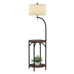 Lavish Home A1000B2 Floor Lamp End Modern Rustic Side Table with Drum Shaped Shade, LED Light Bulb Included, USB Charging Port and Storage Shelf, Various