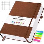 Graph Paper Notebook, 312 Numbered Pages Large A5 Hardcover Leather Journal, 100gsm No Bleed Grid Paper Notebook with Index Pages, Grid Notebook for Graphing Notes Math, 5.75" x 8.38", Brown