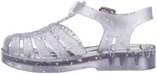 mini melissa Possession Shiny Jelly Sandal for Babies & Toddlers - The Iconic 90s Original Jelly Shoe, Fishermans Sandal with Adjustable Strap & Side Buckle, Glitter Clear, 10