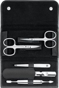 ZWILLING 5 Piece Genuine Leather Manicure Set with Press Stud - Black