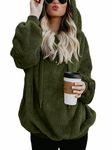 CHICALLURE Womens Hoodies Fuzzy Casual Loose Oversized Sweatshirt with Pockets Fashion Warm Pullover Outerwear Coat(Army Green, L)