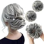 SARLA 2PCS Messy Hair Bun Hair Piece Small Scrunchies Synthetic Bun Hairpieces for Women Girls Updo Hair Extensions (Salt and Pepper)