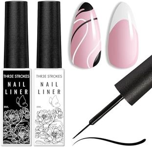 THR3E STROKES Gel Nail Polish Liner Set 8ML, 2 Color Nail Art Winter French Polish White Black for French Tip Swirl Draw Nail Soak Off UV Curing Built Thin Brush Manicure Set For Salon DIY