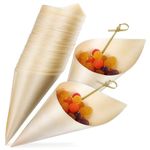 DEARMAMY 100 Pcs Disposable Wooden Cone Tasting Serving Wooden Cones for Charcuterie Appetizers Ice Cream Party Catering