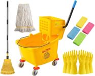 BERPET Commercial Mop Bucket with Side Press Wringer on Wheels, 35-Quart Mop and Bucket with Wringer Set for Home, 10Pcs Mop and Bucket Set