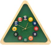 Yuanhe Billiards Pool Ball Clock - 14Inch Triangle Pool Table Cool Wall Clock with Solid Wood Frame,Great for Billiards Room,Pool Room,Game Room,Bar