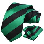 HISDERN Striped Wedding Tie Handkerchief Men's Necktie & Pocket Square Set, One Size, Green / Black