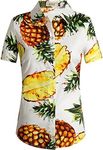 Hawaiian Shirts for Women, Tropical Shirts for Women, Pineapple Shirts for Women Short Sleeve Blouses Casual Floral (3X-Large, White)