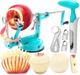 Apple Peeler Corer, 5 In 1 Apple Peeler Slicer Corer with Stainless Steel Blades and Powerful Suction Base for Apples and Potatoes(Teal)