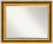 Amanti Art Beveled Bathroom Mirror (27.75 x 33.75 in.), Parlor Gold Frame - Wall Mirror Gold, Large