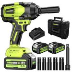 Robustrue 1200N.m(885ft-lbs) Cordless Impact Wrench 1/2 Inch, High Torque Brushless Impact Gun, 2 x5.0Ah Battery & Fast Charger & 5 Sockets, Electric Impact Wrench for Heavy Duty RV Truck and Industry