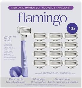 Flamingo Razors for Women, 1 Women's Razor Handle (Lilac), 13 Razor Five-Blade Refills, and 1 Shower Holder