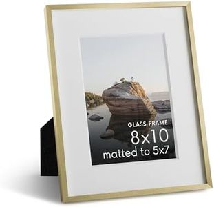 HAUS AND HUES 8x10 Picture Frame with Real Glass & Gold Premium-Grade Metal Matted to 5x7 - Aluminum 8x10 Picture Frame - Includes Easel Back, Hanging Kit - Ideal for Home, Office (8x10 in, Gold)