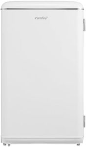 COMFEE' RCD93WH2UKRT(E) Under Counter Fridge Only, 93L Retro Freestanding Fridge with Chiller Box, Adjustable Thermostats, LED light, White