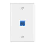 VCE Ethernet Wall Plate 1 Port (UL Listed) with Cat6 Female to Female RJ45 Keystone Coupler Blue, RJ45 Network Wall Jack Outlet, 1 Pack