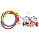 Ladieshow Refrigerant Air Conditioning Tools AC Diagnostic Manifold Gauge Set W/Hose and Hook Kit for Refrigerant Testing