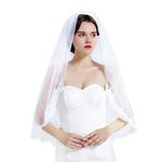 Wedding Bridal Veil with Comb 1 Tier Lace Applique Edge Fingertip Length 36" White