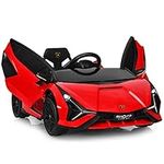 OLAKIDS Kids 12V Ride On Car, Licensed Lamborghini SIAN Electric Vehicle for Toddler with Control Remote, Battery Powered Motorized Toy with Wheels Suspension, Music Horn Bluetooth USB Radio (Red)