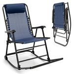 Giantex Rocking Camping Chair Folding - Outdoor Rocker Camping Chair w/Pillow High Back Ergonomic Armrests & Footrest, Foldable Rocking Lawn Chair for Patio Camping Lawn Backyard Garden (1, Blue)