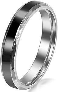 JewelryWe Par de Anillos de Alianzas Acero Inoxidable de Parejas, Anillos de Compromiso Sencillos diseño Negro Plateado, Retro Vintage para San Valentín