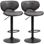 HOMCOM Adjustable Bar Stools Set of 2, Swivel Leathaire Upholstered Barstools with Large Seat, Breakfast Bar Chairs with Back, Footrest and Steel Base, Dark Grey