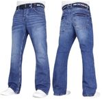 Mens Crosshatch Stretch Bootcut Fit Fashion Jeans Trousers Free Belt Stylish Branded Denim by JeanBase Stonewash 32W X 32L