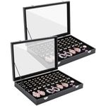 100 Slots Ring Organizer Box, 2 Pack Ring Display Trays with Transparent Glass Lid, Velvet Ring Holder Case Earring Storage Box Jewelry Showcase for Girls, Women, Store Displaying - Black