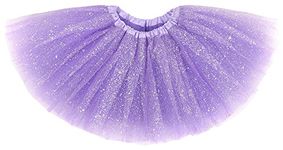 Girl's Princess 4 Layered Dress Up Tulle Tutu Skirt with Sparkling Sequins, Purple, 6-8 Years