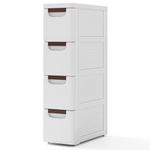 COSTWAY Slim Bathroom Floor Cabinet, Mobile Narrow Bathroom Storage Unit with 3/4/5 Drawers and Wheels, Freestanding Compact Bathroom Organiser Cupboard for Living Room Bedroom (4-Drawer, White)